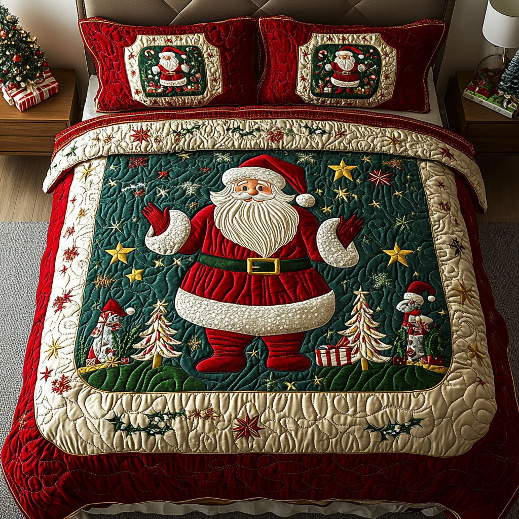 Santa Workshop Magic Quilted Bedding Set Santa Claus Bedspread Set Holiday Gift