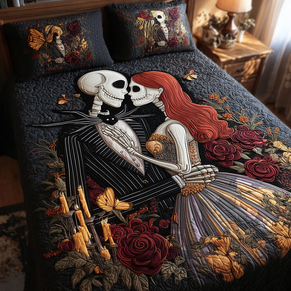 Dark Lovers Quilted Bedding Set Gothic Floral Bedspread Set Gothic Gift