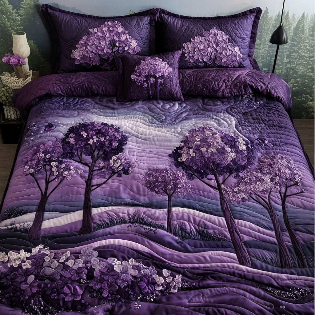 Purple Horizons Quilted Bedding Set Vintage Bedroom Bedspread Set Gift