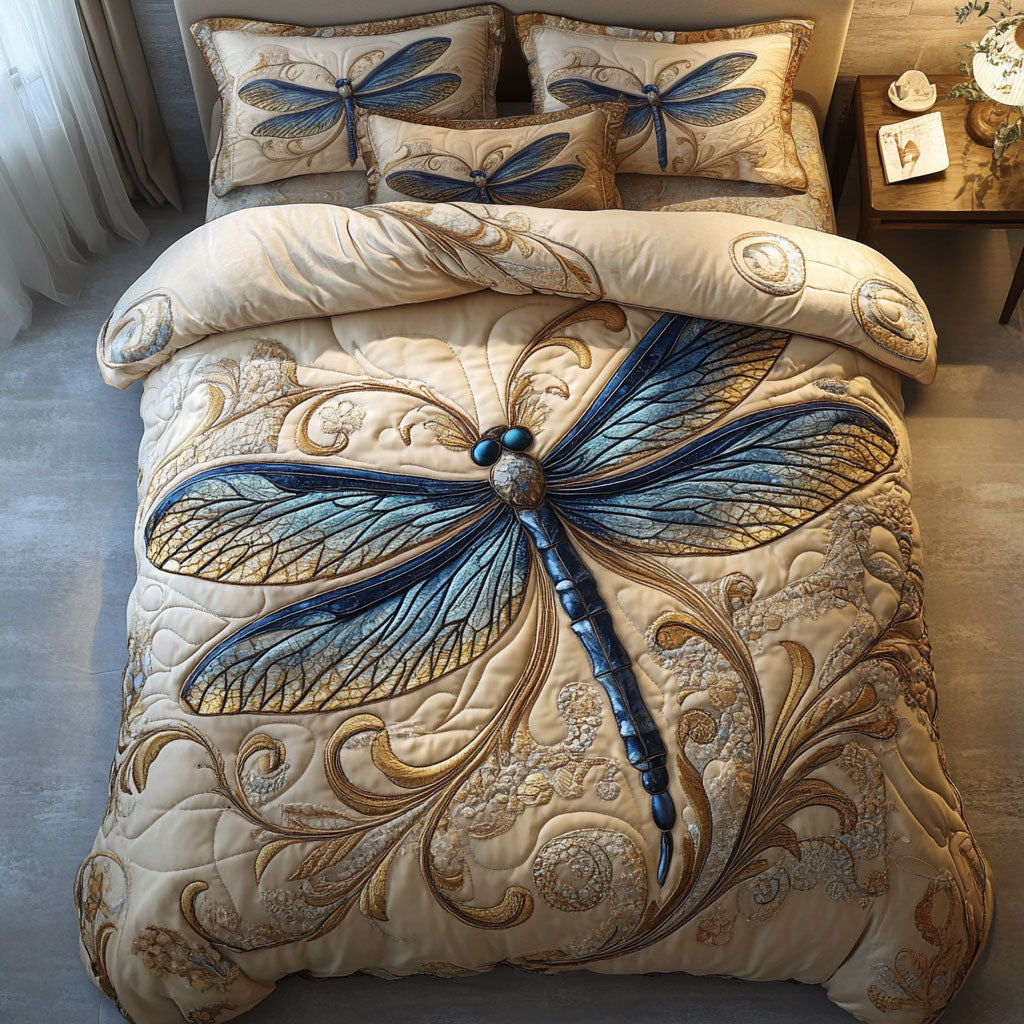 Dragonfly Flight Quilted Bedding Set Dragonfly Lover Bedspread Set Gift For Mom