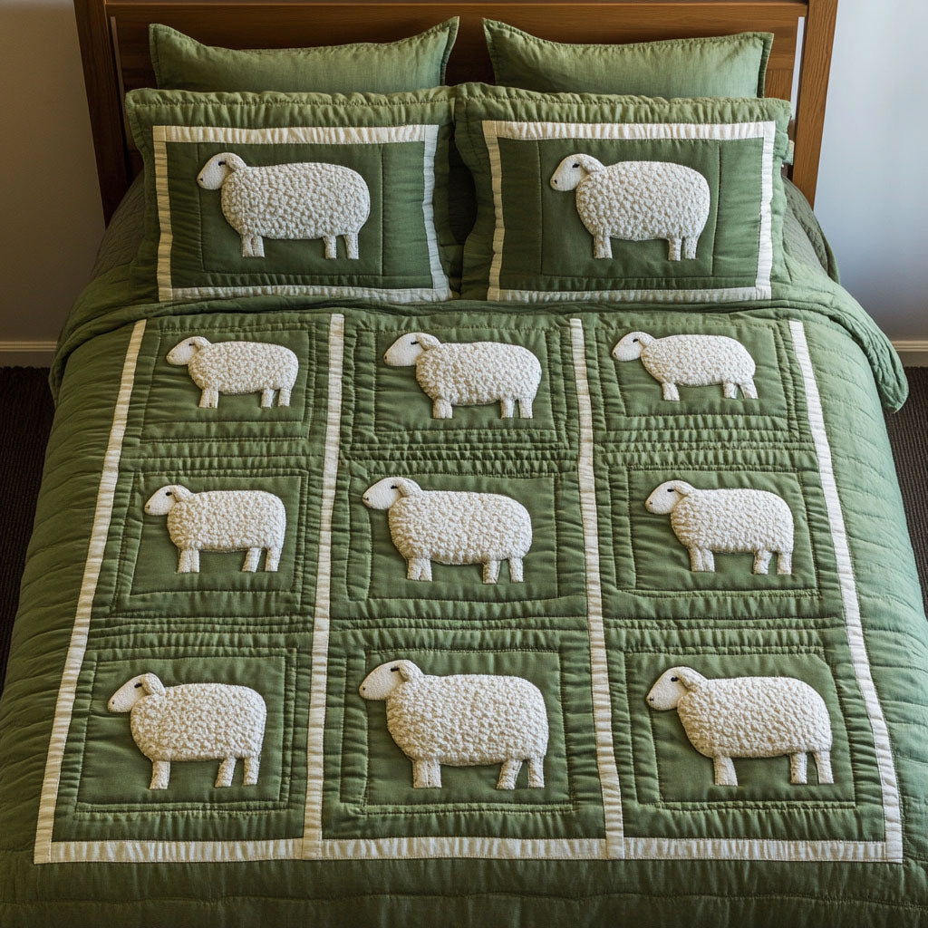 Lamb Meadow Quilted Bedding Set Farmhouse Sheep Bedspread Set Farmhouse Gift