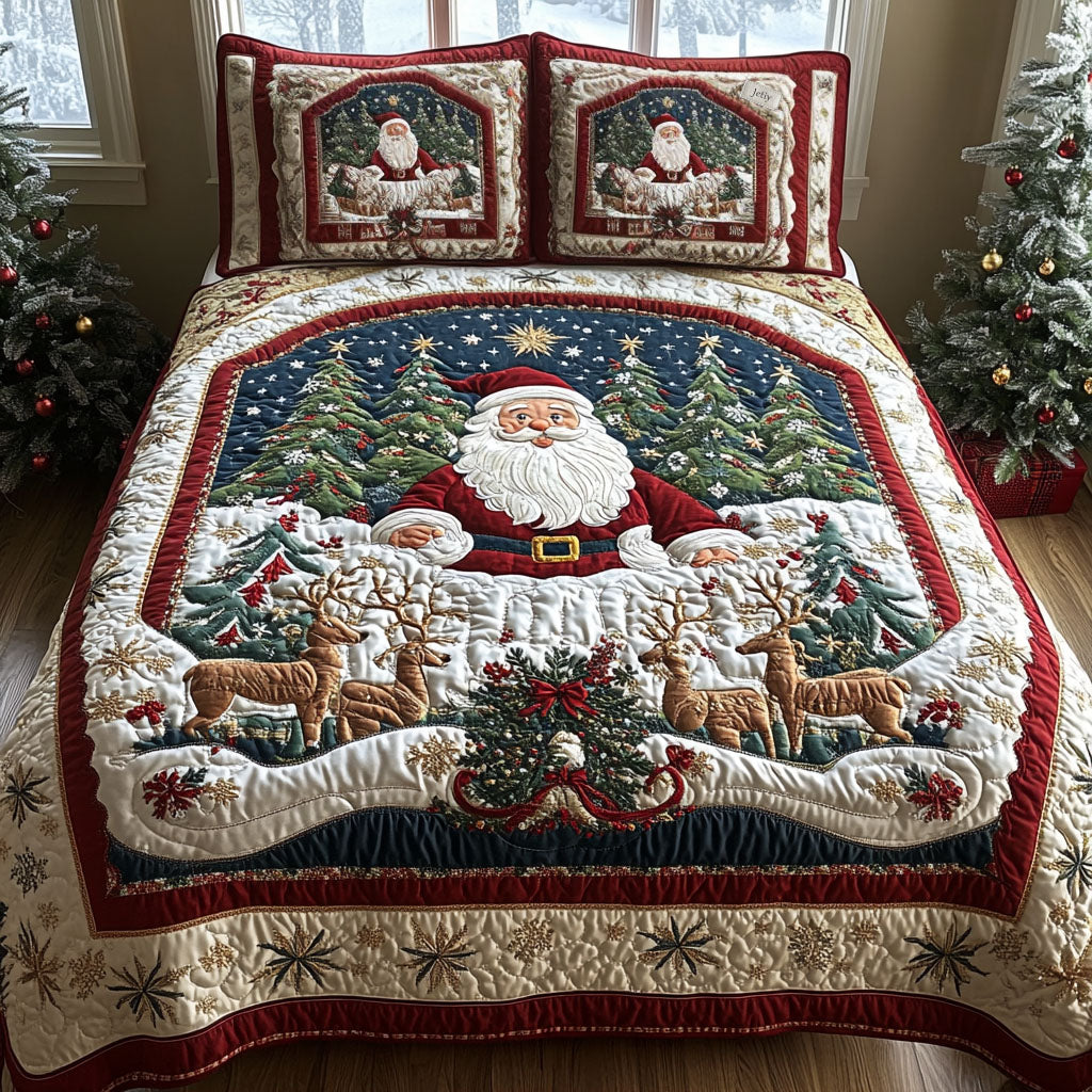 Santa Christmas Joyride Quilted Bedding Set Santa Claus Bedspread Set Holiday Gift
