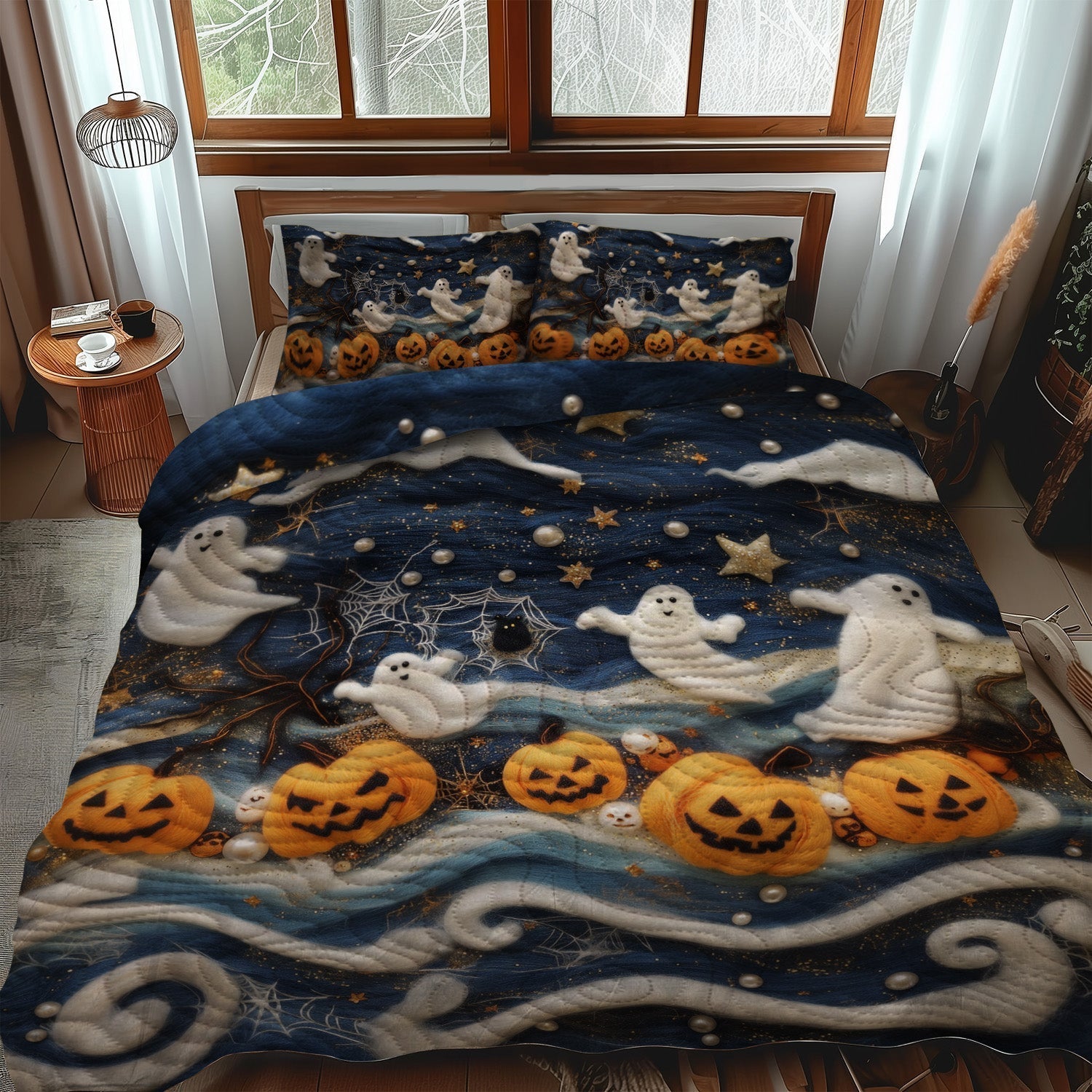 Eerie Enchantment Quilted Bedding Set Spooky Halloween Bedspread Set Halloween Gift
