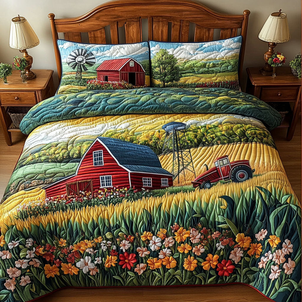 Agricultural Bliss Quilted Bedding Set Country Farmhouse Bedspread Set Country Home Gift