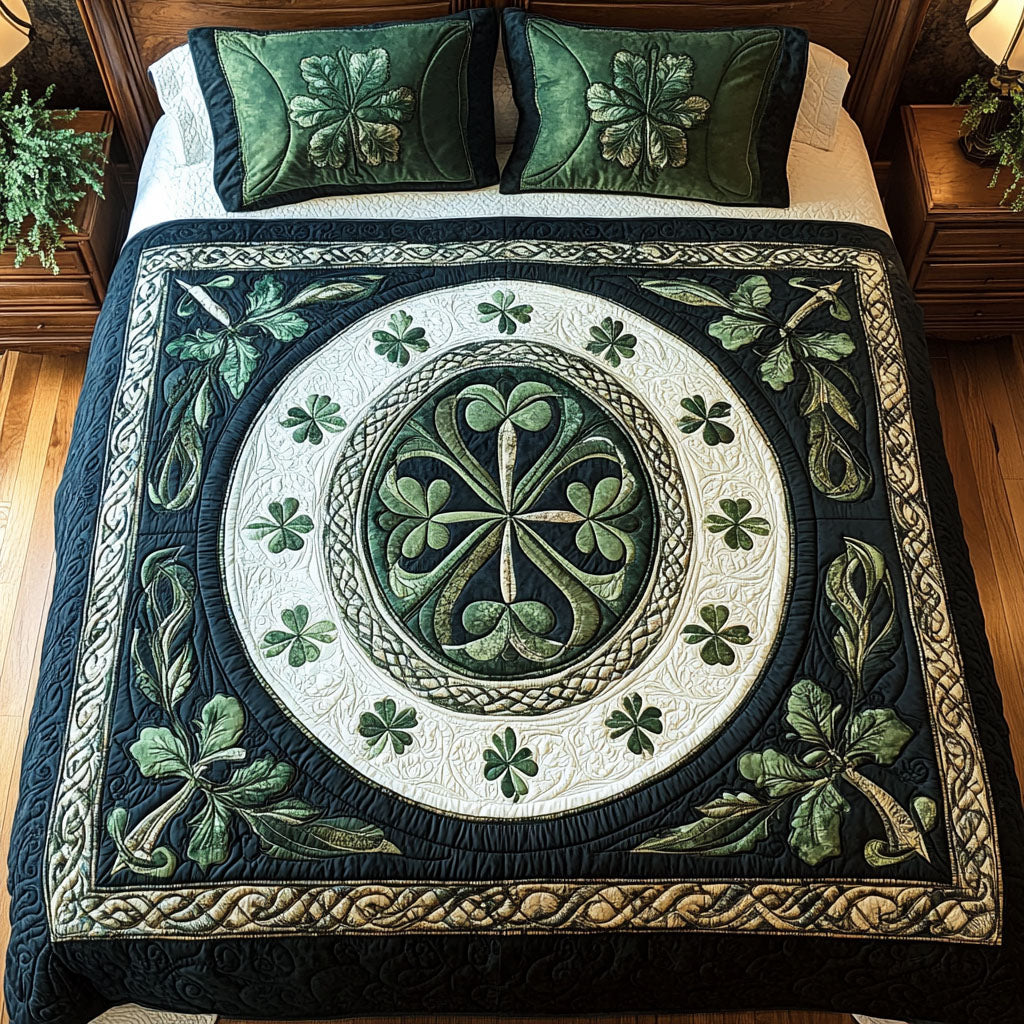 Celtic Shamrock Dreams Quilted Bedding Set Celtic Knot Bedspread Set Irish Gift