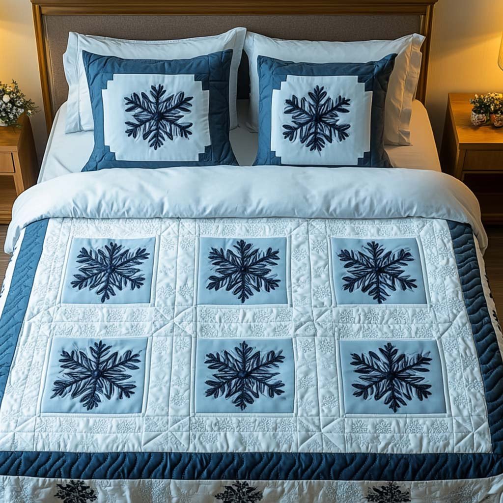 Blue Frost Quilted Bedding Set Winter Wonderland Bedspread Set Gift Decor