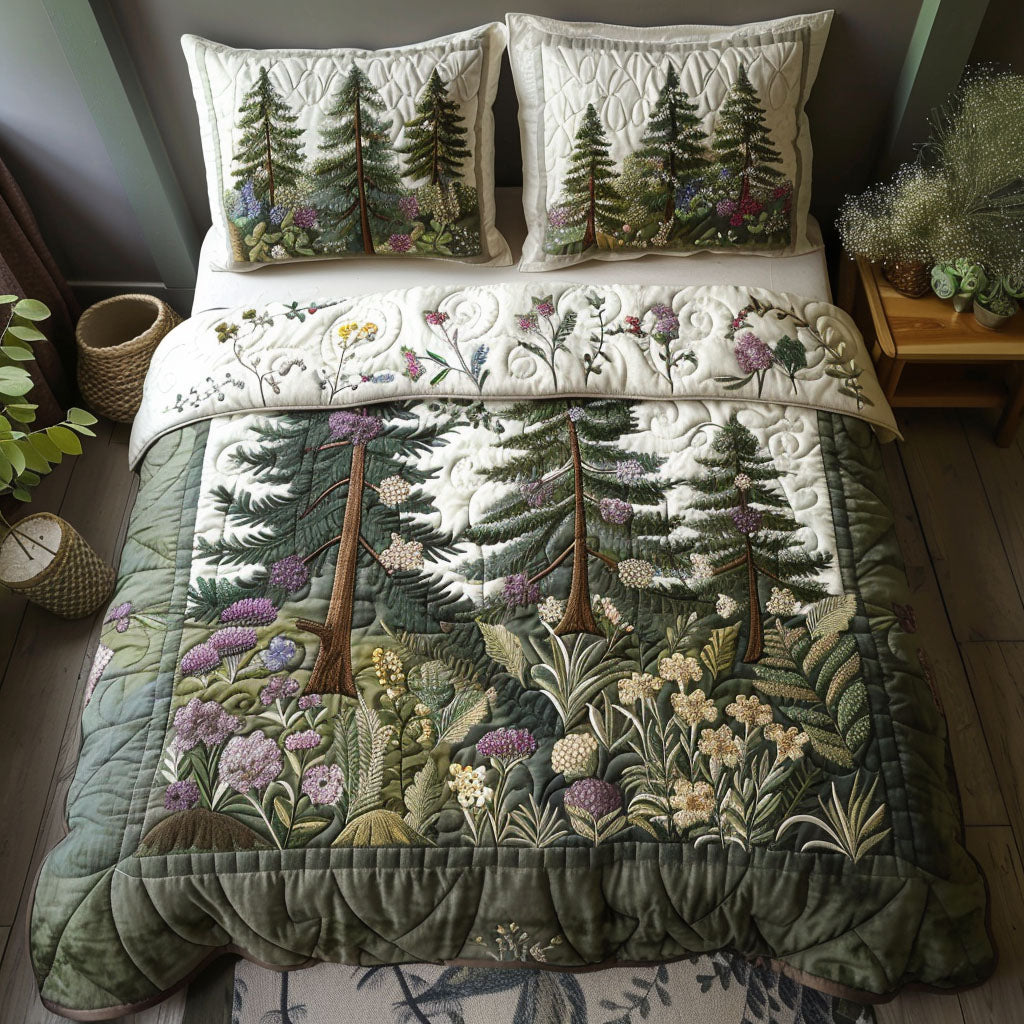 Cottage Forest Quilted Bedding Set Enchanted Forest Bedspread Set Outdoor Lover Gift