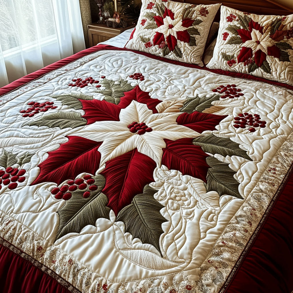 Yuletide Greetings Quilted Bedding Set Cozy Christmas Bedspread Set Holiday Gift