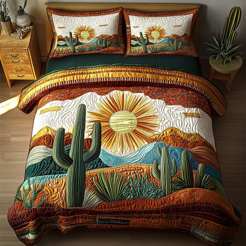 Saguaro Sunset Quilted Bedding Set Southwest Cactus Bedspread Set Plant Lover Gift