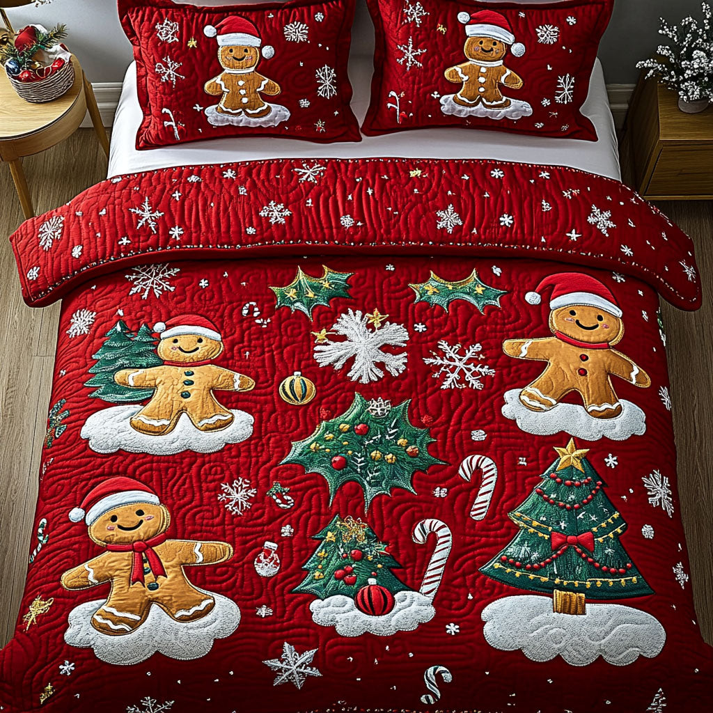 Gingerbread Dreams Quilted Bedding Set Candy Cane Bedspread Set Gift Decor