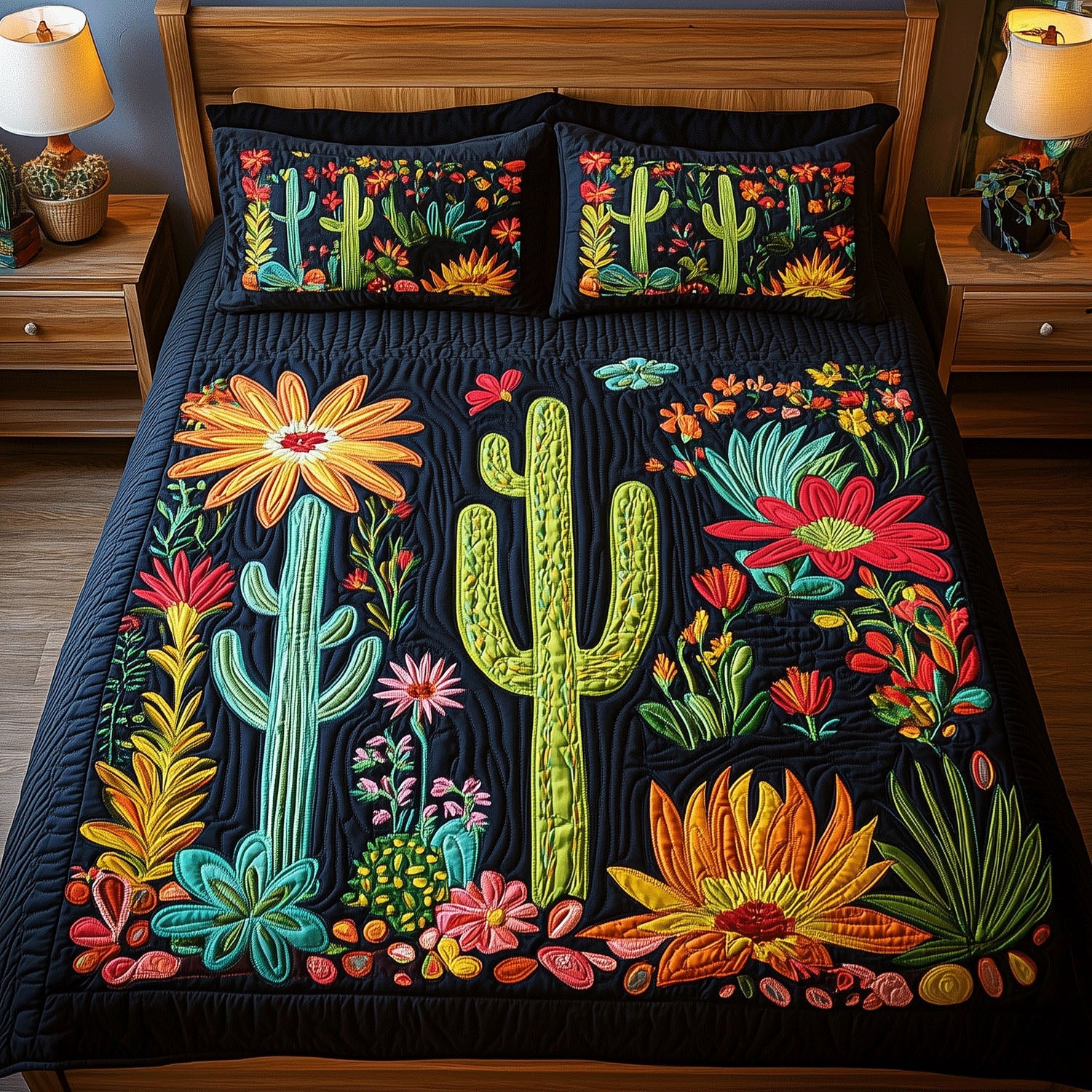 Cactus Paradise Quilted Bedding Set Southwest Cactus Bedspread Set Plant Lover Gift
