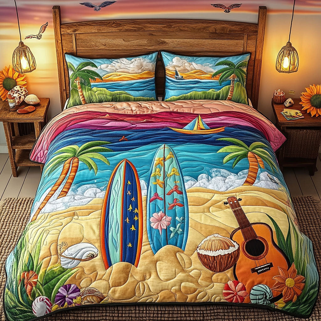 Island Surf Quilted Bedding Set Aloha Hawaii Bedspread Set Hawaii Lover Gift