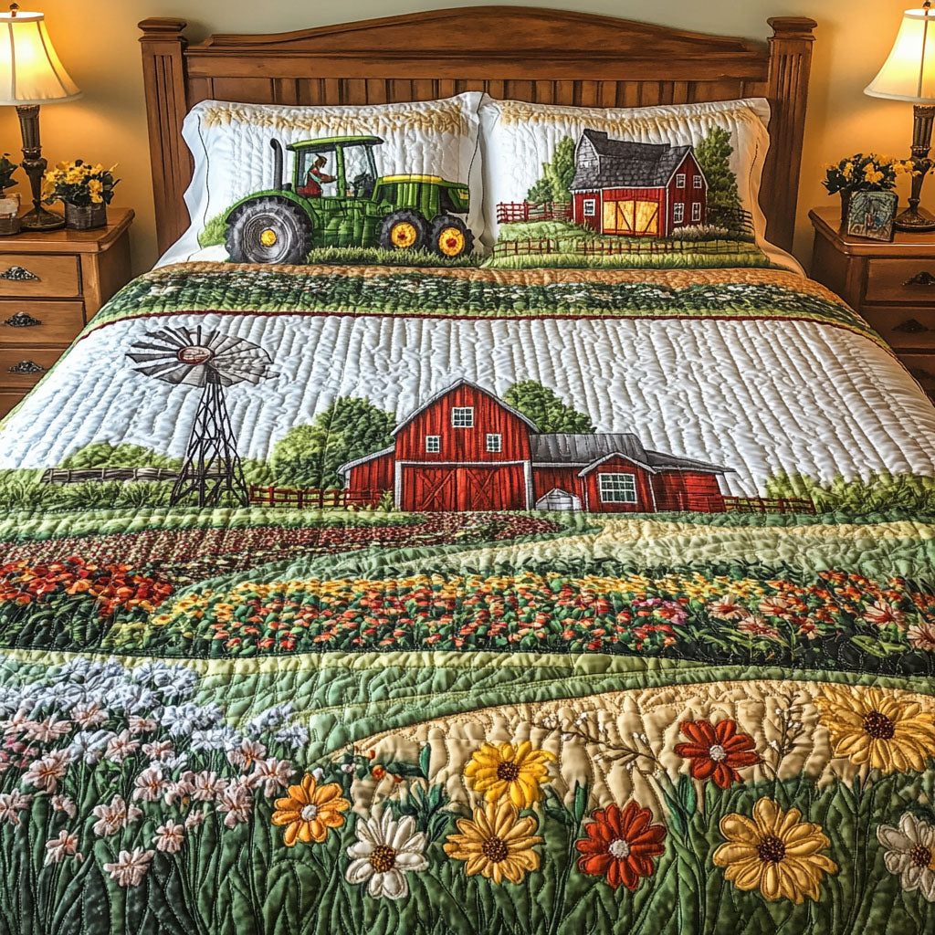 Barnyard Blossom Quilted Bedding Set Rustic Farm Bedspread Set Gift For Farmers