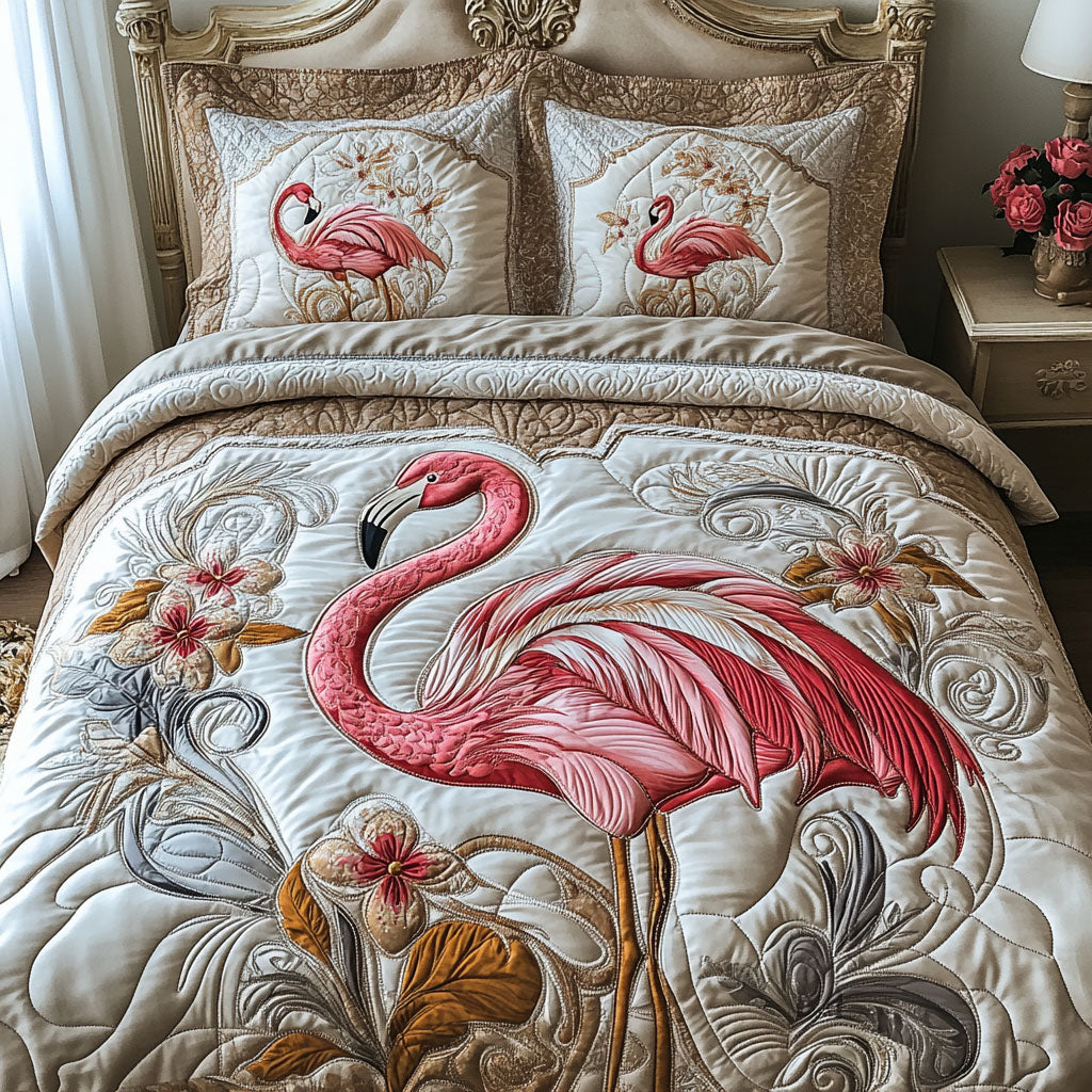Flamingo Dreams Quilted Bedding Set Flamingo Lover Bedspread Set Tropical Gift