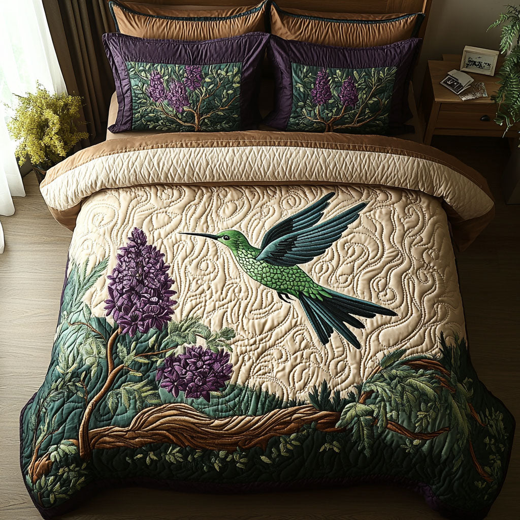 Antique Hummingbird Quilted Bedding Set Hummingbird Garden Bedspread Set Garden Lover Gift