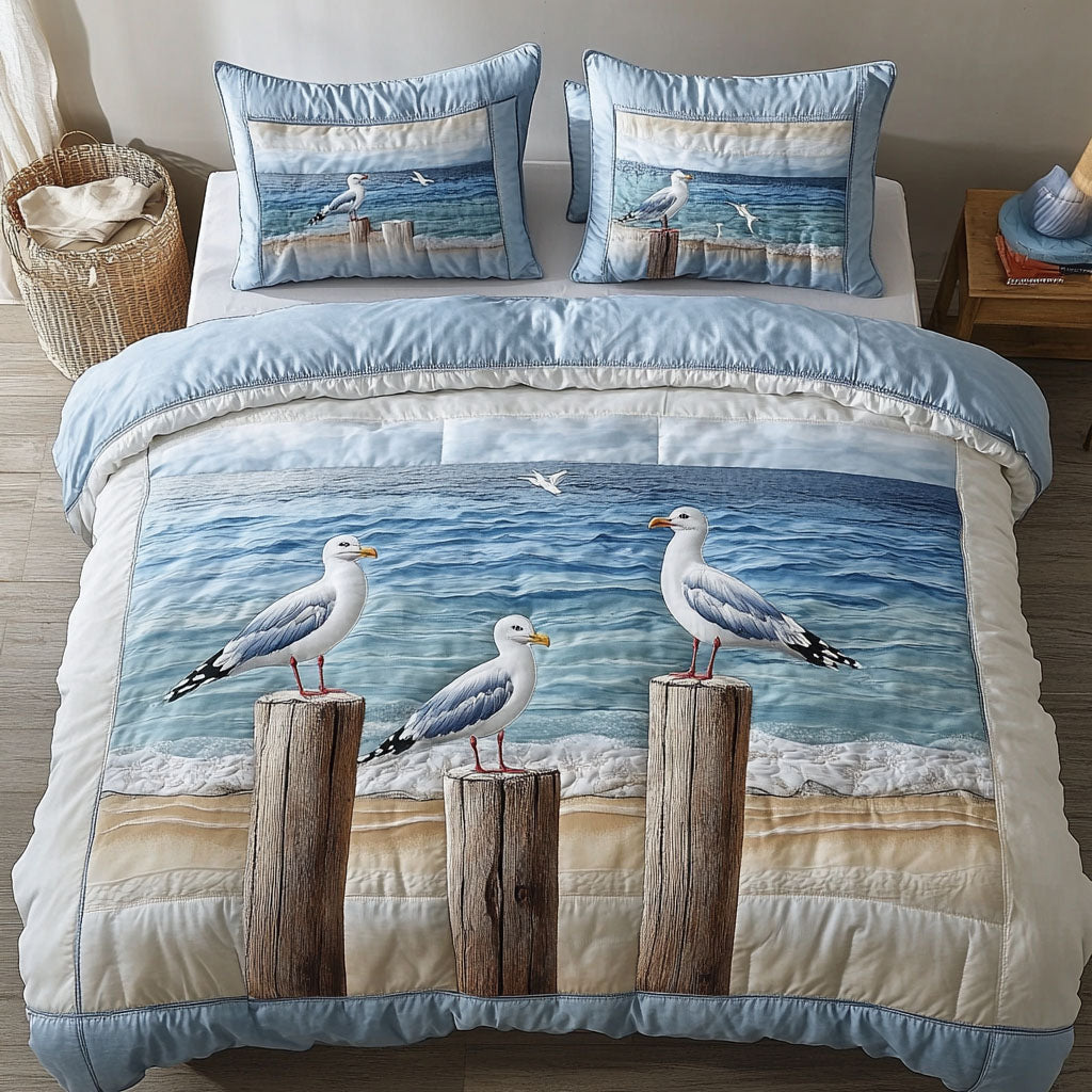 Coastal Flight Quilted Bedding Set Beach House Bedspread Set Gift For Beach Lovers
