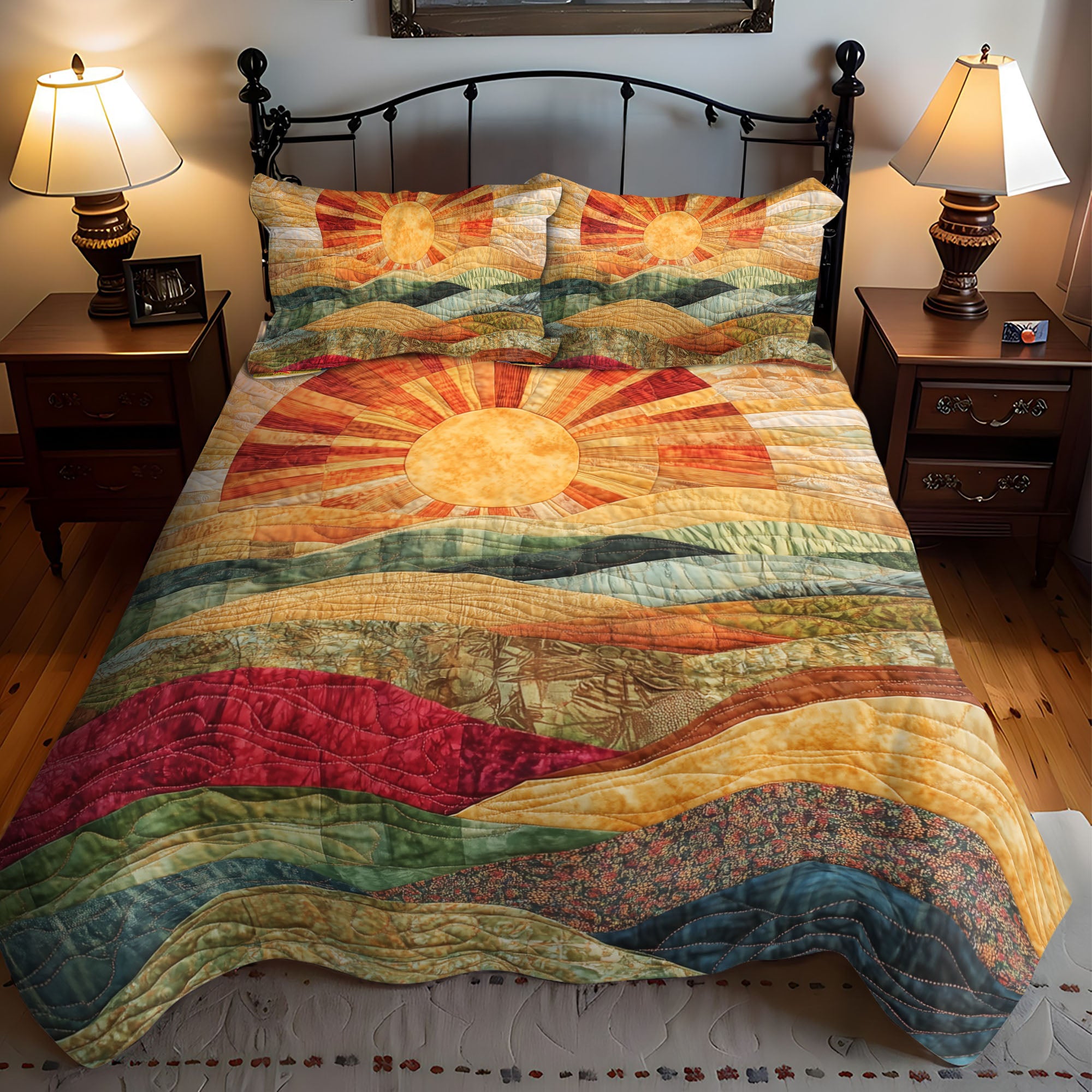 Bright Horizons Quilted Bedding Set Vintage Bedroom Bedspread Set Gift For Her