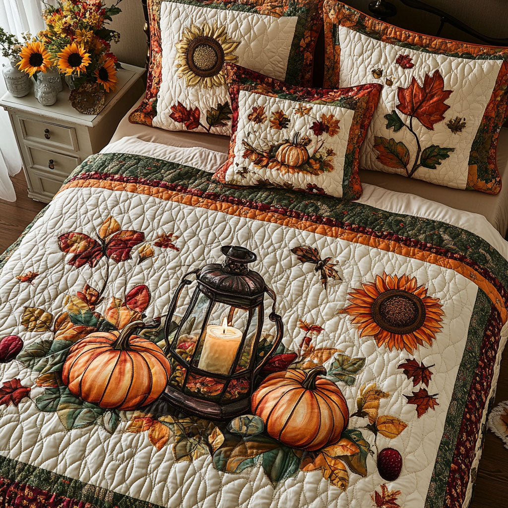 Country Pumpkin Lane Quilted Bedding Set Fall Pumpkin Bedspread Set Gift For Mom