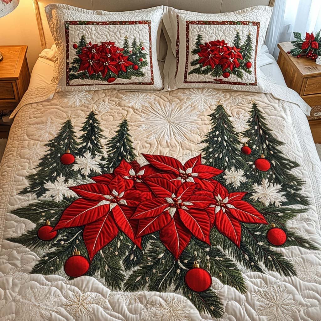 Snowy Splendor Quilted Bedding Set Snowflake Winter Bedspread Set Gift Decor