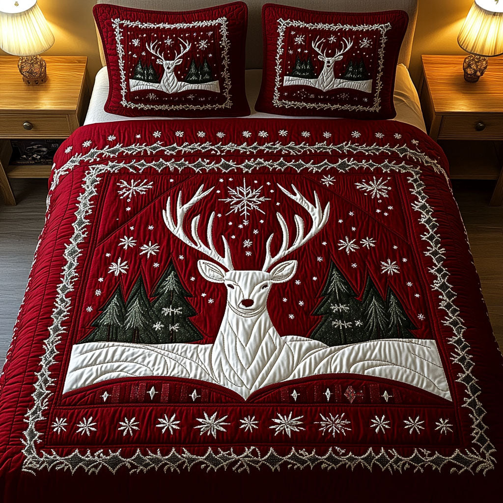 Winter Majesty Quilted Bedding Set Snowy Winter Bedspread Set Gift Decor