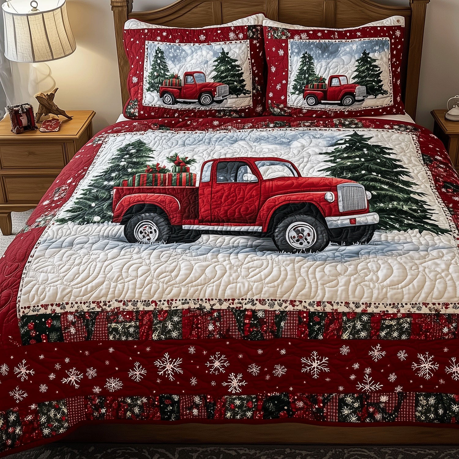 Truck Of Cheer Quilted Bedding Set Vintage Truck Bedspread Set Farmhouse Gift