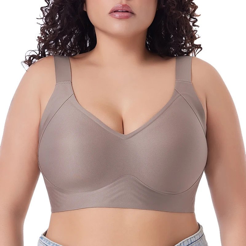 Model wearing a plus-size wireless bra